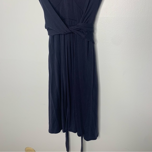 Garnet hill navy blue v neck tie waist mini dress - Picture 3 of 6